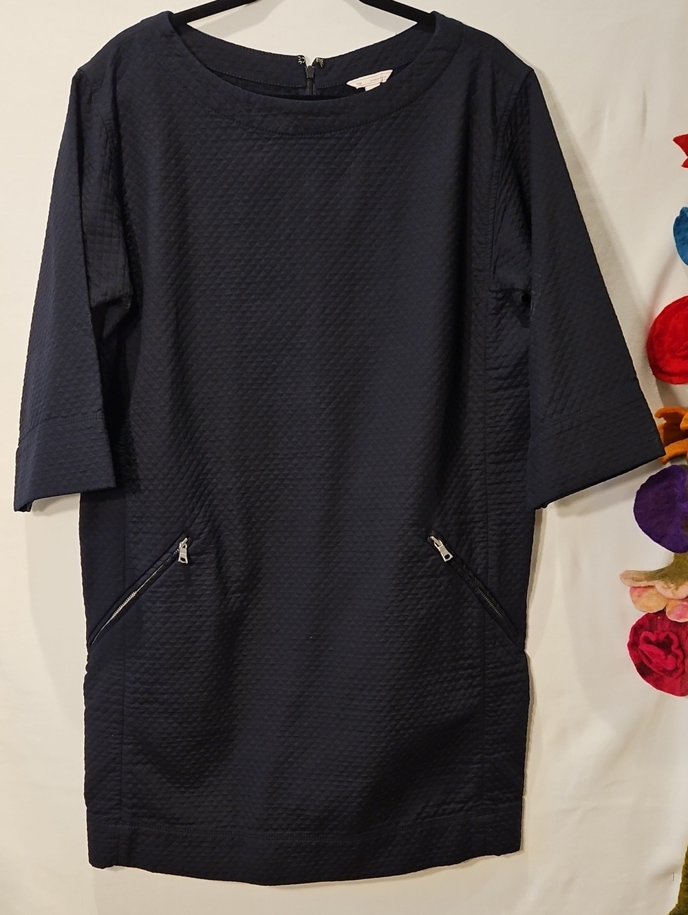 GAP Vintage 100% Cotton Navy Black Textured Shift Dress Zip Pockets 0140